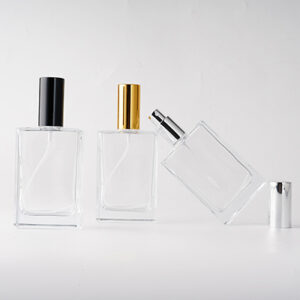 transparent square glass perfume bottle