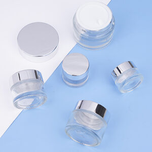 Clear Glass Cosmetic Jar with Metal Silver Lid