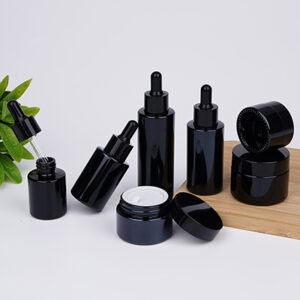 Black Cosmetic Essential Oil Glass Bottle Cream Jar