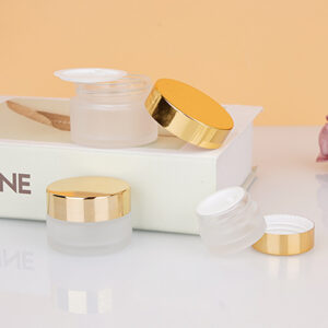 Frosted Glass Cosmetic Jar with Gold Lid