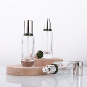 transparent cosmetic glass serum pump bottle