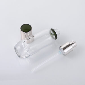 transparent cosmetic glass serum pump bottle