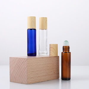 glass roll on essential oil bottle with bamboo lid