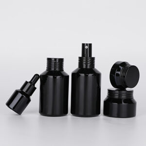 Black Glass Cosmetic Bottle and Jar Container