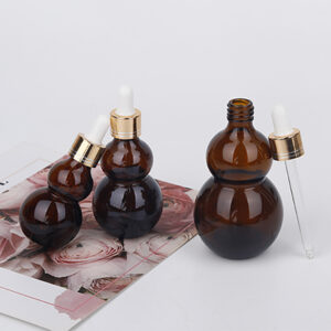 Amber Gourd Shape Glass Essential Oil Bottle with Dropper