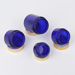 Blue Glass Cosmetic Jar with Gold Lid