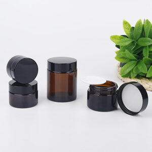 Amber Glass Cosmetic Jar with Black Lid