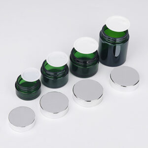 Green Glass Cosmetic Jar with Silver Lid