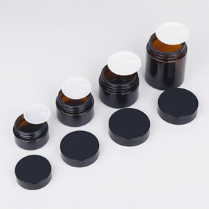 Amber Glass Cosmetic Jar with Black Lid