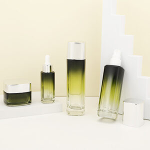 green gradient glass cosmetics bottle and jar set
