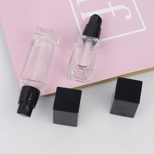 square glass liquid foundation bottle with pump