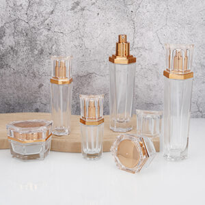 luxury hexagonal cosmetic lotion glass bottle jar set