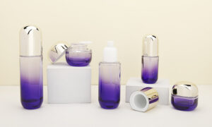 purple gradient glass cosmetics bottles and jars