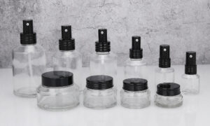slant should transparent cosmetics glass bottle and jar