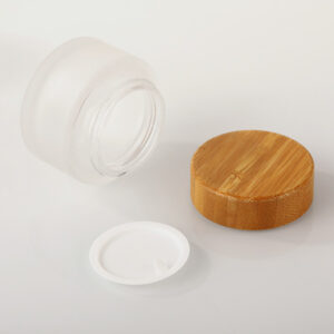 frosted glass skincare cosmetic cream jar with bamboo lid