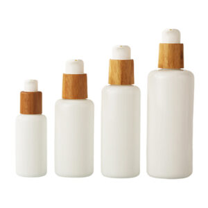 Opal White Glass Bottle with Bamboo Lotion Pump