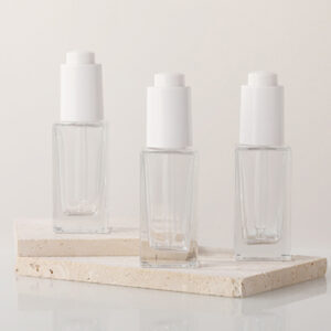 Square Rectangle White Serum Press Cap Bottle