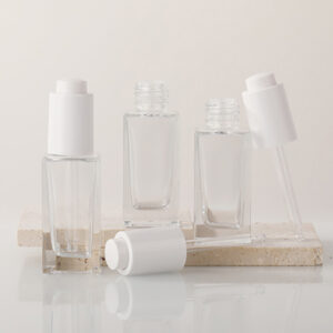 Square Rectangle White Serum Press Cap Bottle