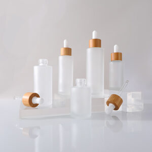 frosted glass serum bottle with bamboo dropper
