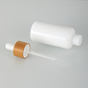 opal white glass serum bottle with bamboo dropper