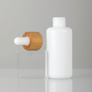 opal white glass serum bottle with bamboo dropper