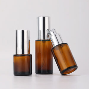 cosmetic skincare facial serum glass pump bottle