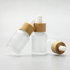 frosted glass cosmetic bottle with bamboo dropper