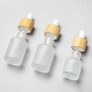 frosted glass cosmetic bottle with bamboo dropper