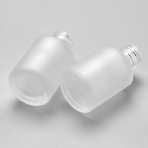 frosted glass cosmetic bottle with bamboo dropper