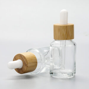 glass cosmetic bottle with bamboo dropper