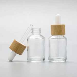 glass cosmetic bottle with bamboo dropper