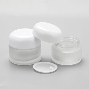 frosted glass cosmetic jar white dome lid