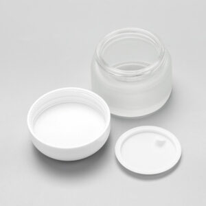 frosted glass cosmetic jar white dome lid