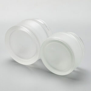 frosted glass cosmetic jar white dome lid