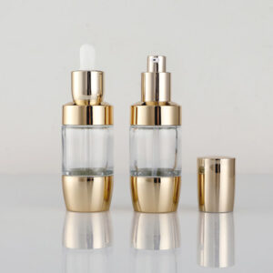 gold glass cosmetic pump bottle